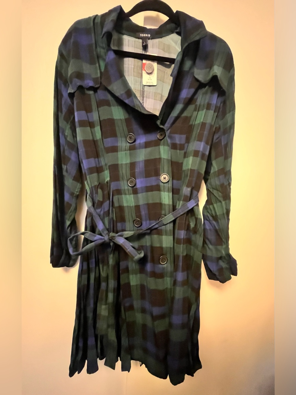 torrid Blue and Green Plaid Double-Breasted Trench Dress